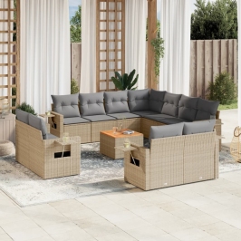 Juego de sofás jardín con cojines beige mezcla 12 pzas ratán PE