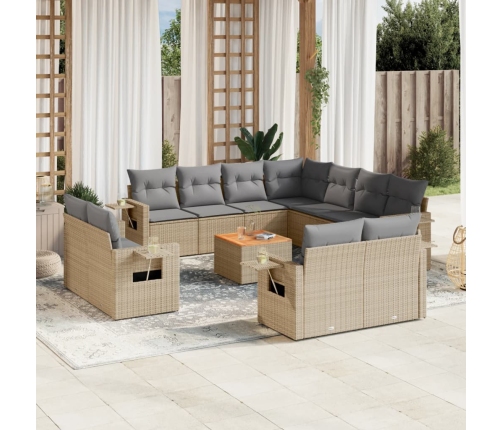 Juego de sofás jardín con cojines beige mezcla 12 pzas ratán PE
