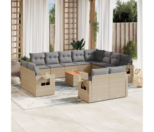 Juego de sofás jardín con cojines beige mezcla 13 pzas ratán PE