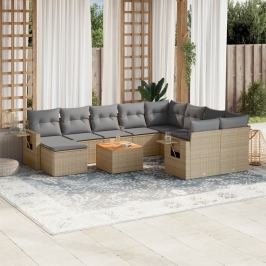 Juego de sofás jardín con cojines beige mezcla 11 pzas ratán PE