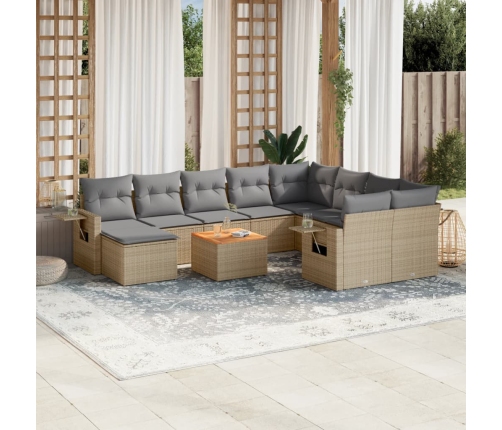 Juego de sofás jardín con cojines beige mezcla 11 pzas ratán PE