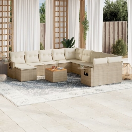 Set de sofás de jardín y cojines 12 pzas ratán sintético beige