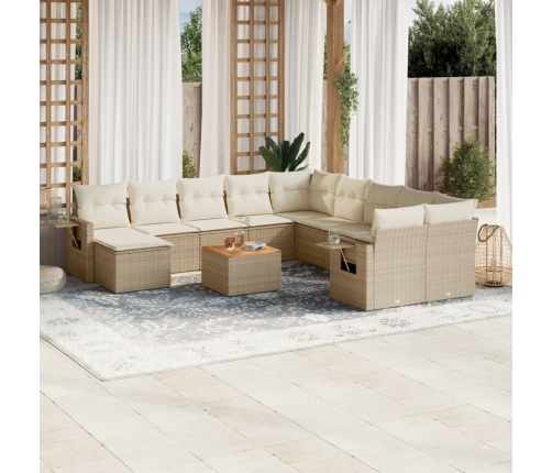 Set de sofás de jardín y cojines 12 pzas ratán sintético beige