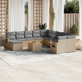 Juego de sofás jardín con cojines beige mezcla 12 pzas ratán PE