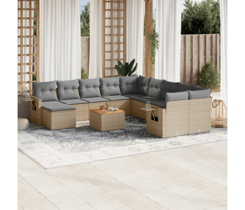 Juego de sofás jardín con cojines beige mezcla 12 pzas ratán PE