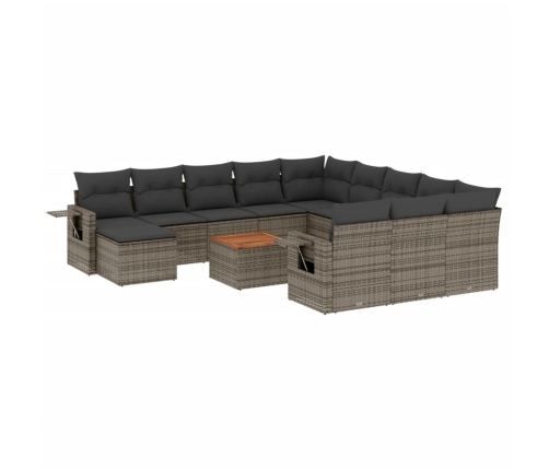 Set sofás de jardín con cojines 13 piezas ratán sintético gris