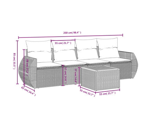 Set de muebles de jardín 5 pzas y cojines ratán sintético negro