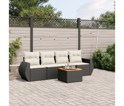 Set de muebles de jardín 5 pzas y cojines ratán sintético negro