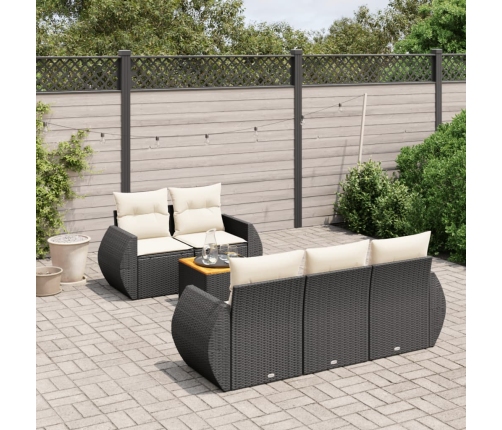 Set de sofás de jardín 6 piezas y cojines ratán sintético negro