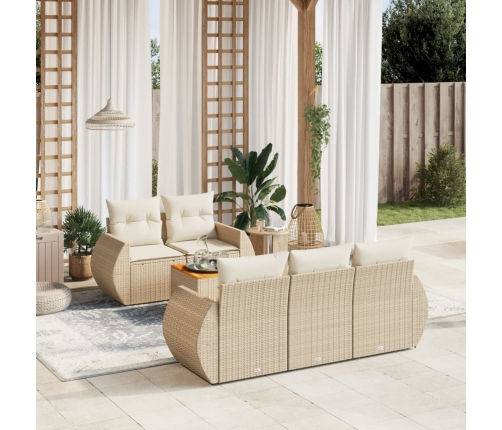 Juego de sofás jardín con cojines 6 pzas ratán sintético beige