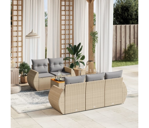 Juego de sofás jardín con cojines 6 pzas ratán sintético beige
