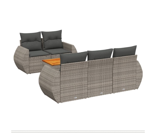 Set de muebles de jardín 6 pzas y cojines ratán sintético gris