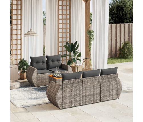 Set de muebles de jardín 6 pzas y cojines ratán sintético gris