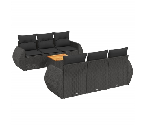 Set de comedor de jardín 7 pzas y cojines ratán sintético negro
