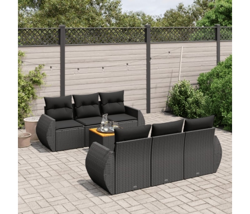 Set de comedor de jardín 7 pzas y cojines ratán sintético negro
