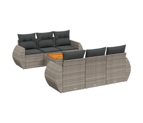 Set de sofás de jardín 7 piezas con cojines ratán PE gris