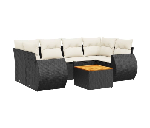 Set de comedor de jardín 7 pzas y cojines ratán sintético negro