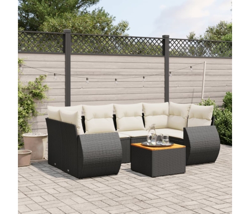 Set de comedor de jardín 7 pzas y cojines ratán sintético negro