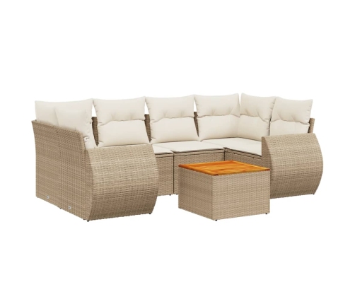 Set sofás de jardín 7 piezas y cojines ratán sintético beige