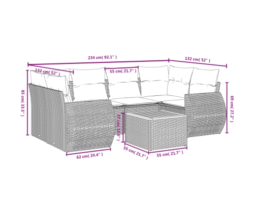 Set sofás de jardín 7 piezas y cojines ratán sintético beige