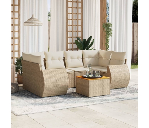 Set sofás de jardín 7 piezas y cojines ratán sintético beige