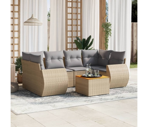 Set sofás de jardín 7 piezas y cojines ratán sintético beige