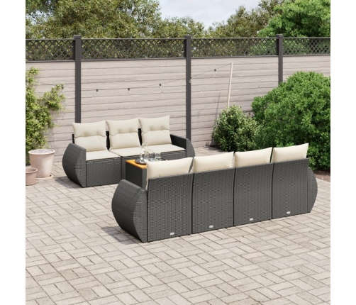 Set de sofás de jardín 8 piezas y cojines ratán sintético negro