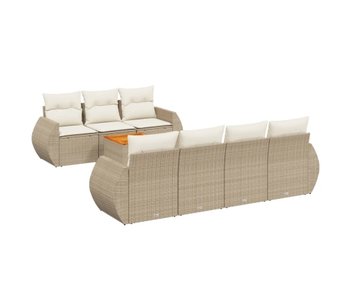 Juego de sofás de jardín con cojines beige 8 pzas ratán PE