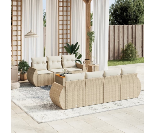 Juego de sofás de jardín con cojines beige 8 pzas ratán PE