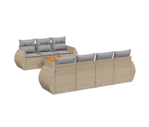 Juego de sofás de jardín con cojines beige 8 pzas ratán PE