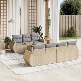 Juego de sofás de jardín con cojines beige 8 pzas ratán PE