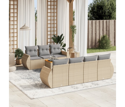 Juego de sofás de jardín con cojines beige 8 pzas ratán PE