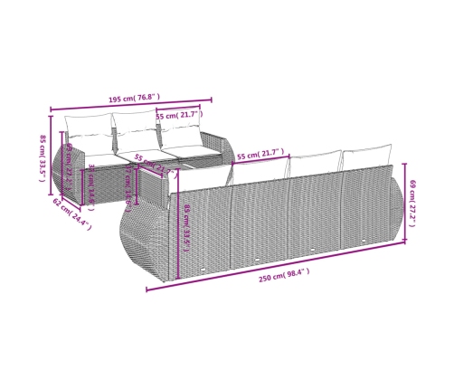 Set de sofás de jardín 8 pzas y cojines ratán sintético gris
