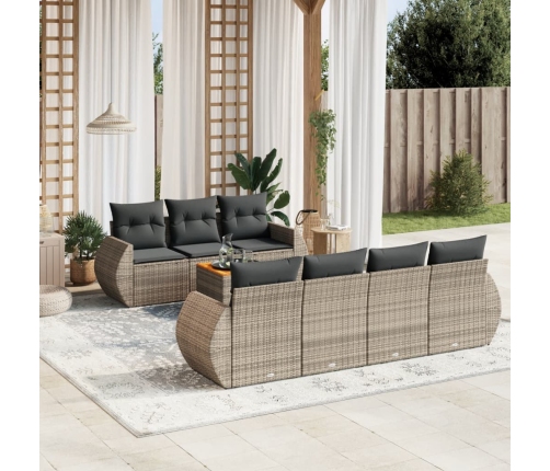 Set de sofás de jardín 8 pzas y cojines ratán sintético gris