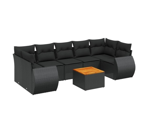 Set de sofás de jardín 8 piezas y cojines ratán sintético negro