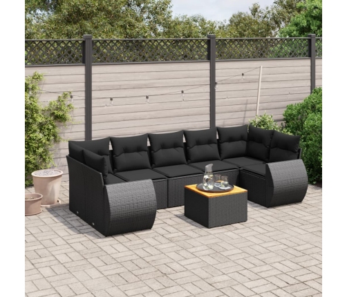 Set de sofás de jardín 8 piezas y cojines ratán sintético negro