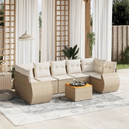 Juego de sofás de jardín con cojines beige 8 pzas ratán PE