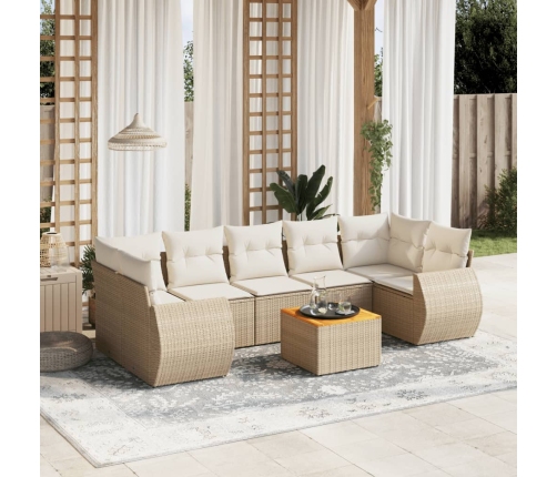 Juego de sofás de jardín con cojines beige 8 pzas ratán PE