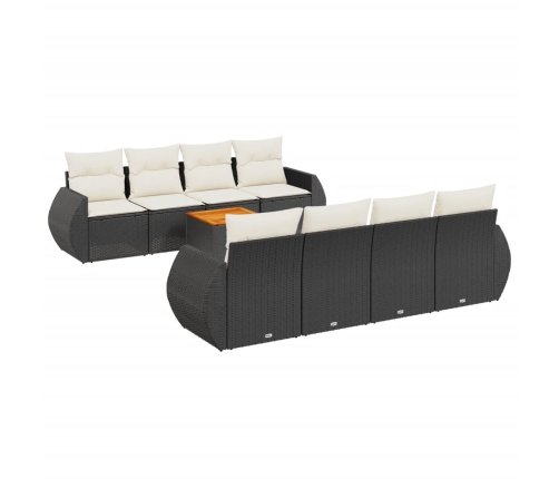 Set de sofás de jardín 8 piezas y cojines ratán sintético negro