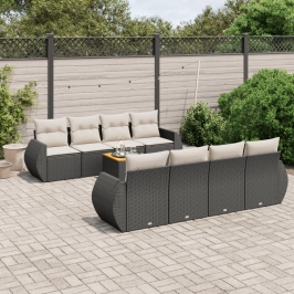 Set de sofás de jardín 8 piezas y cojines ratán sintético negro
