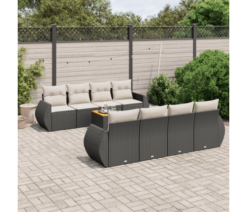 Set de sofás de jardín 8 piezas y cojines ratán sintético negro