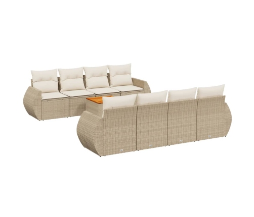 Set de sofás de jardín 9 pzas con cojines ratán sintético beige