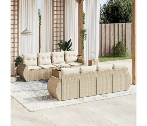 Set de sofás de jardín 9 pzas con cojines ratán sintético beige