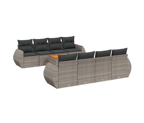 Set de muebles de jardín 9 pzas y cojines ratán sintético gris