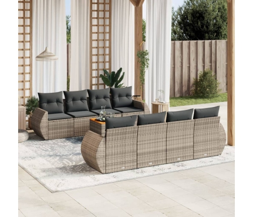 Set de muebles de jardín 9 pzas y cojines ratán sintético gris