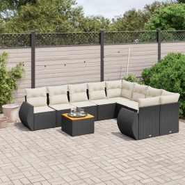 Set de sofás de jardín 8 piezas y cojines ratán sintético negro
