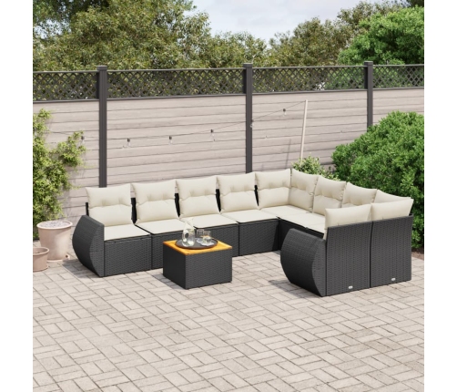 Set de sofás de jardín 8 piezas y cojines ratán sintético negro