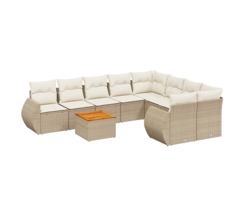 Set de sofás de jardín 9 pzas con cojines ratán sintético beige