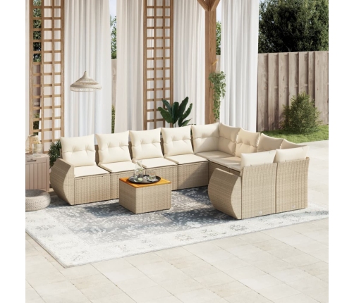 Set de sofás de jardín 9 pzas con cojines ratán sintético beige