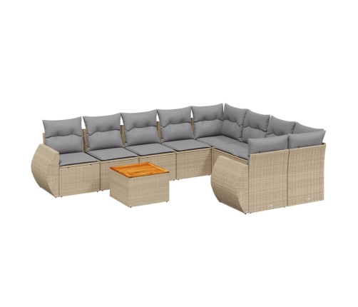 Set de sofás de jardín 9 pzas con cojines ratán sintético beige